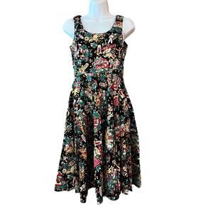 Hell Bunny Vixen Rockabilly Pinup Retro Monte Carlo Novelty Swing Dress Sz XS
